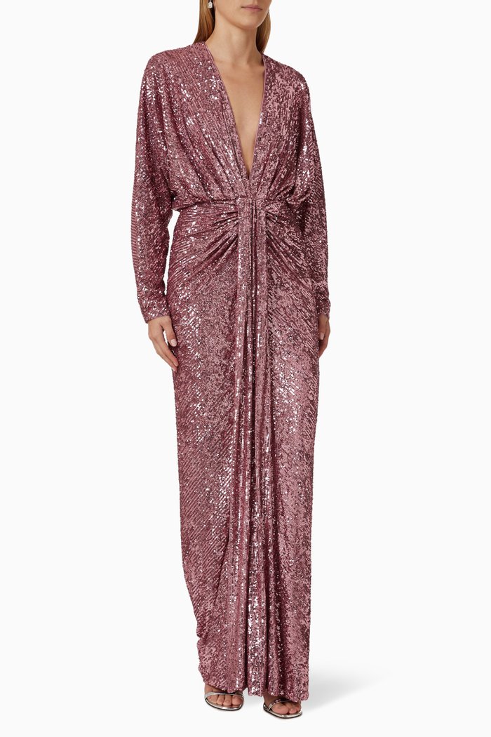 

Draped V-neck Maxi Dress in Sequin, Pink
