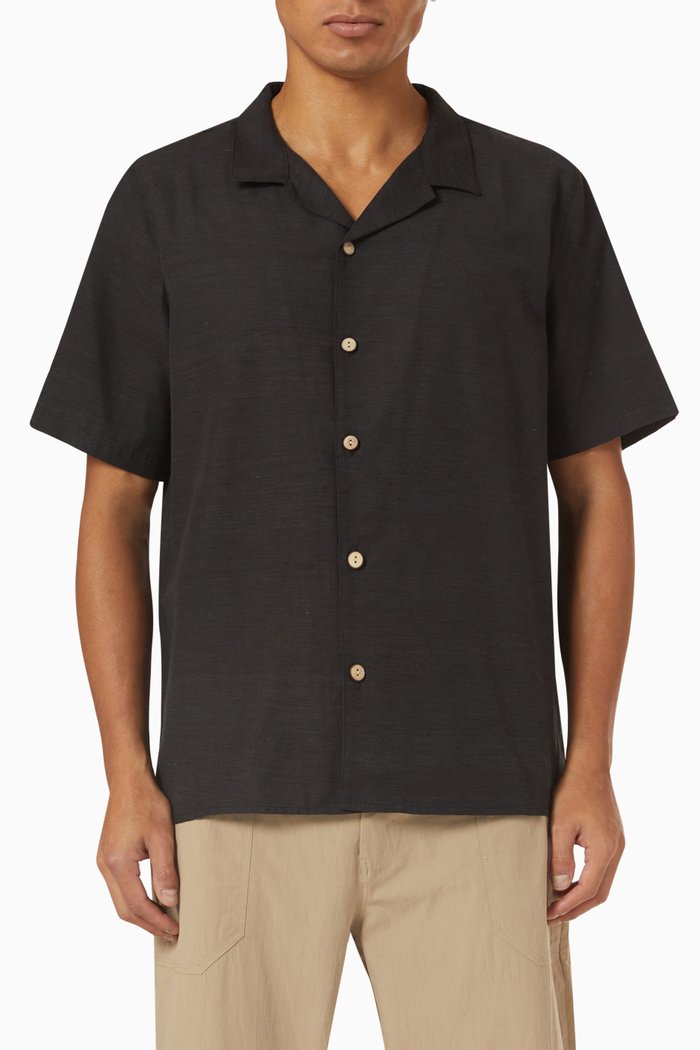 

La Linda Camp Collar Shirt in Cotton Blend, Black