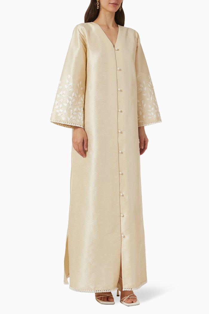 

Embroidered Button Kaftan, White