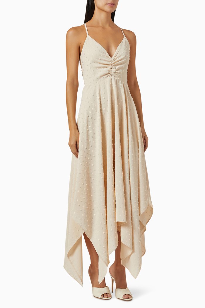 

Camilla Midi Dress in Polka Dot Textured Fabric, Neutral