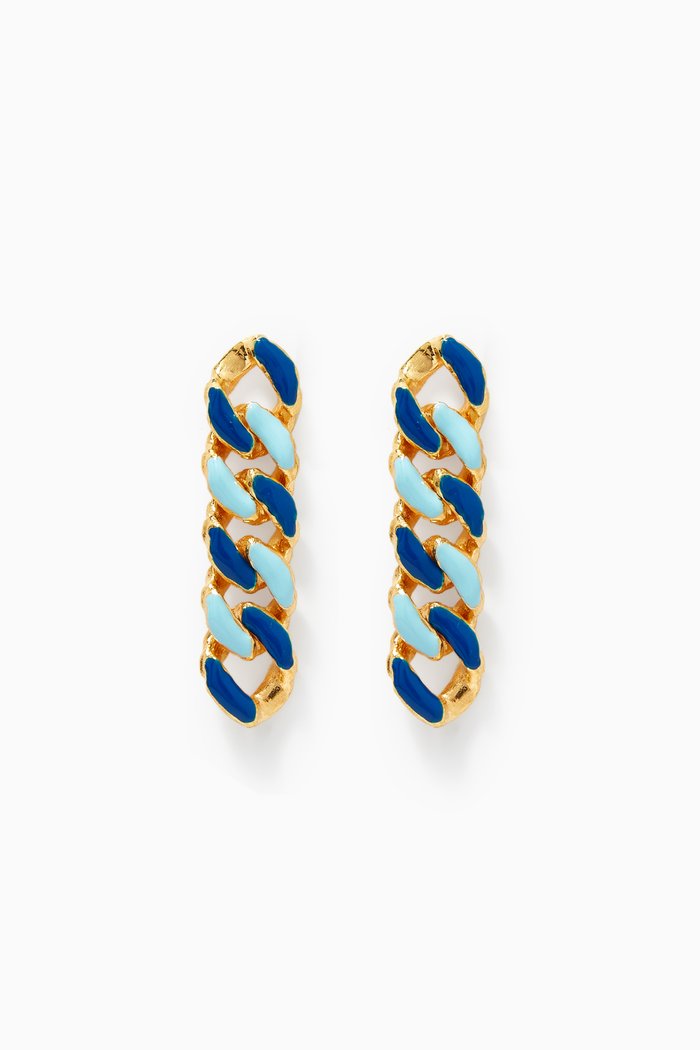 

Small Wave Chain Earrings in 18kt Gold-plated Brass, Blue