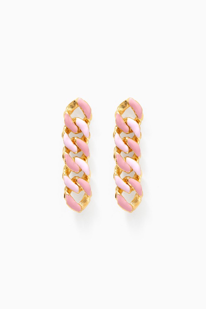 

Small Wave Chain Earrings in 18kt Gold-plated Brass, Pink