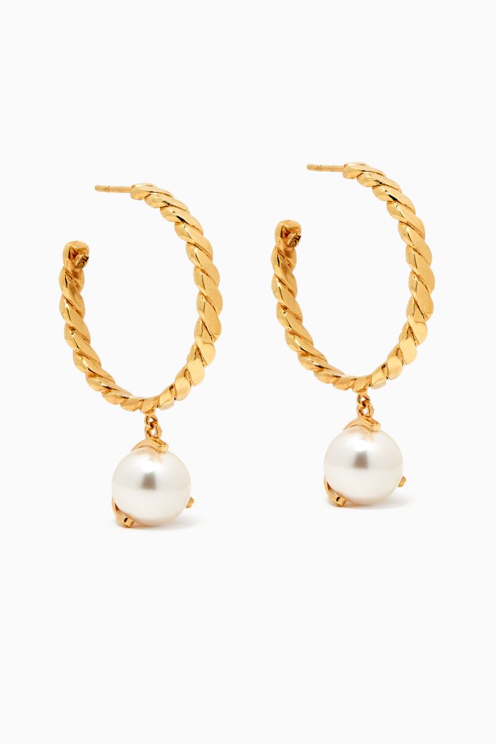

Twisted Pearl Drop Hoop Earrings in 18k Gold-plated Brass