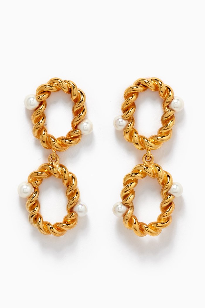 

Twisted Torsade Pearl Link Earrings in 18k Gold-plated Brass