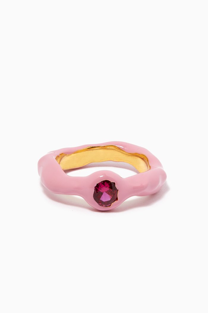 Feminine Waves Ring in 18kt Gold-plated Brass, Pink