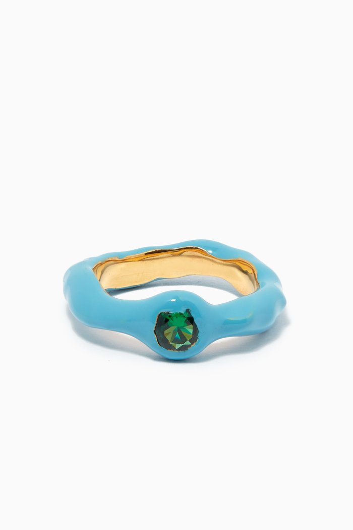 

Feminine Waves Ring in 18kt Gold-plated Brass, Blue