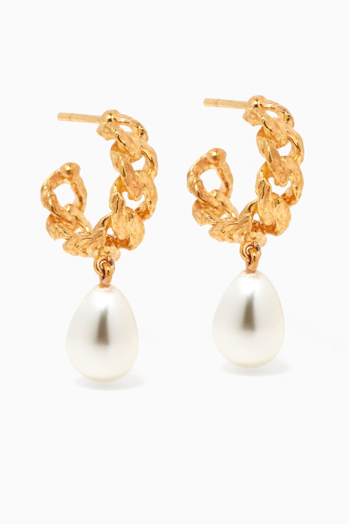 

Twisted Wire Pearl Drop Earrings in 18k Gold-plated Brass