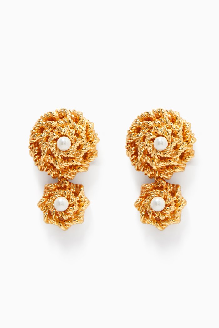 

Twisted Wire Pearl Earrings in 18kt Gold-plated Brass
