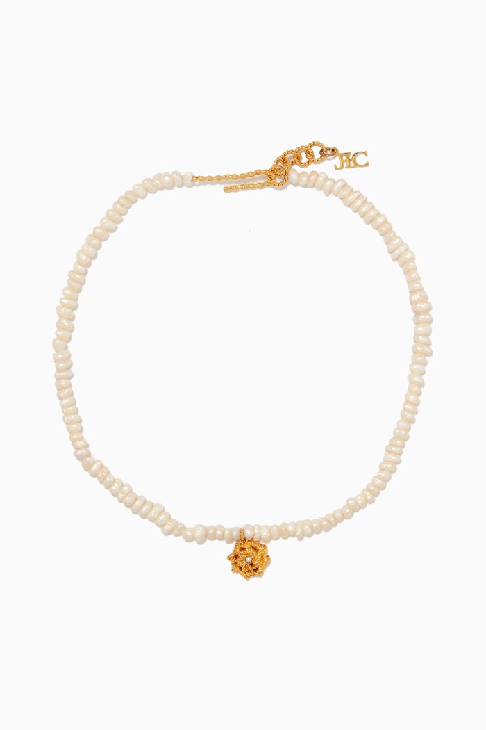 

Twisted Wire Pendant Pearl Choker in 18kt Gold-plated Brass