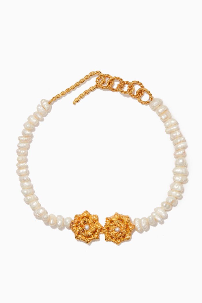 

Twisted Wire Pearl Bracelet in 18kt Gold-plated Brass