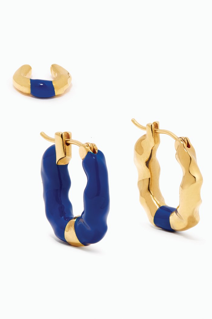 

Wave Ear Cuffs & Earrings in 18kt Gold-plated Brass, Blue