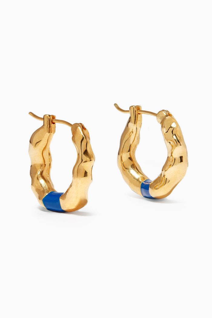 

Wave Hoops in 18kt Gold-plated Brass, Blue