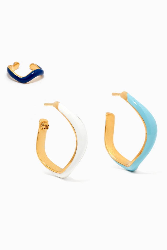 

Enamel Wave Hoop Earrings & Ear Cuff Set, Blue