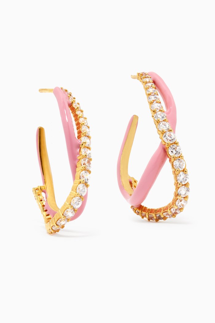 

Wave Crystal Earrings in 18kt Gold-plated Brass, Pink