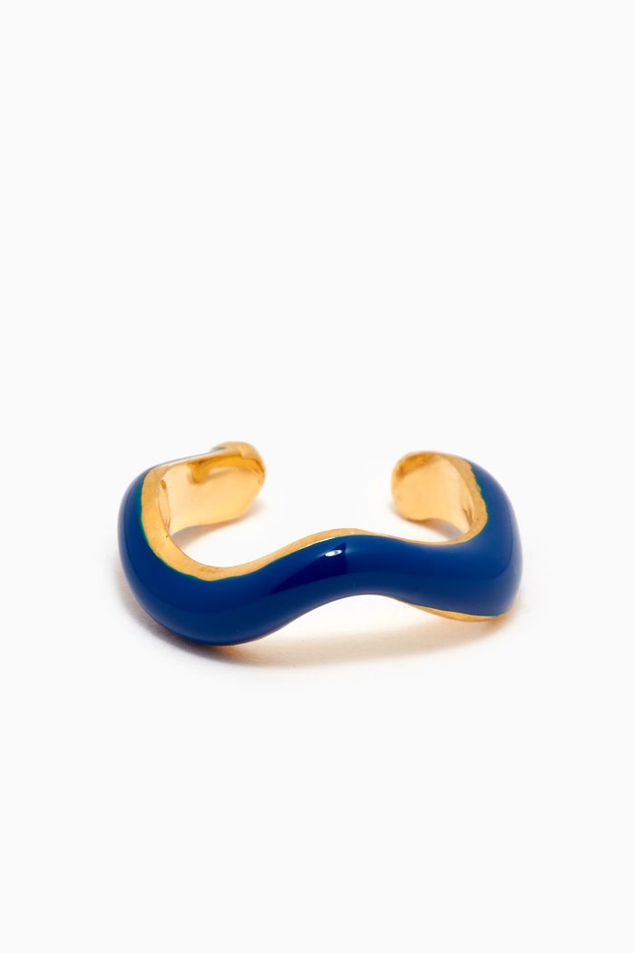 

Enamel Wave Single Ear Cuff in 18k Gold-plated Brass, Blue