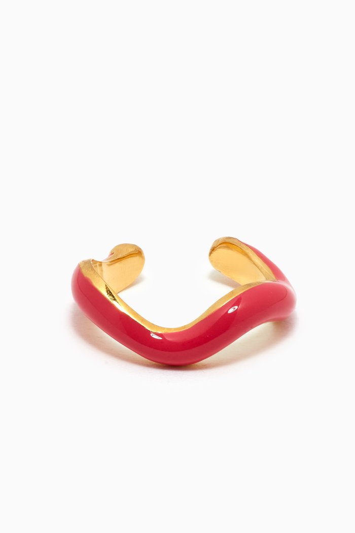 

Enamel Wave Single Ear Cuff in 18k Gold-plated Brass, Pink
