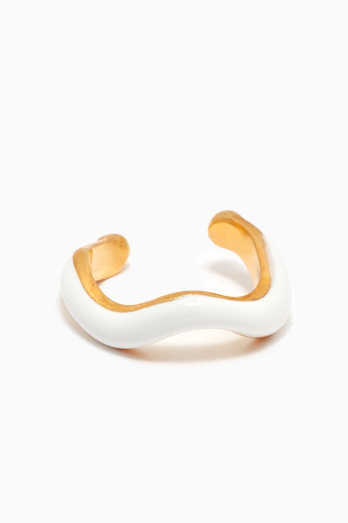

Enamel Wave Single Ear Cuff in 18k Gold-plated Brass, White