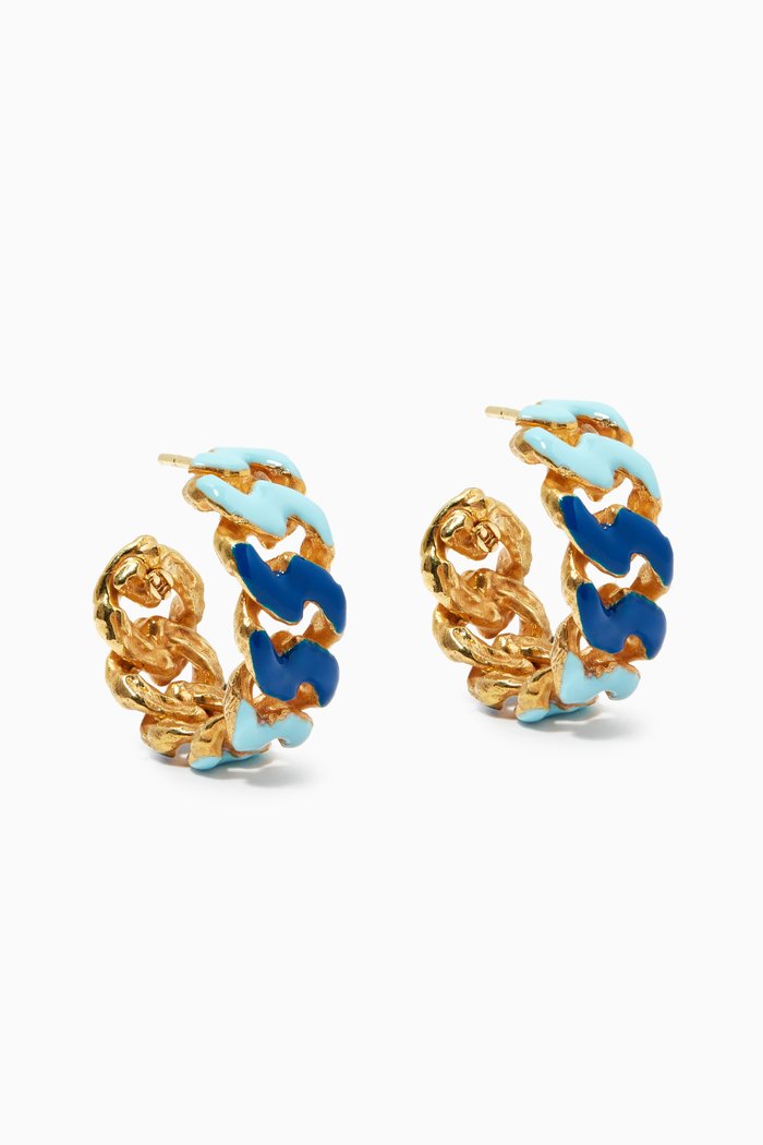 

Chain Enamel Hoops in 18kt Gold-plated Brass, Blue