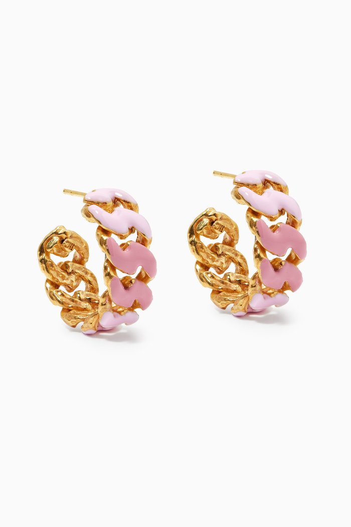 

Chain Enamel Hoops in 18kt Gold-plated Brass, Pink