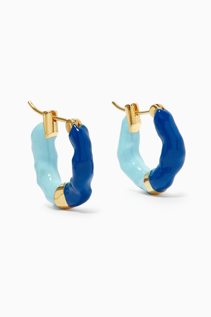 

Wave Enamel Hoops in 18kt Gold-plated Brass, Blue