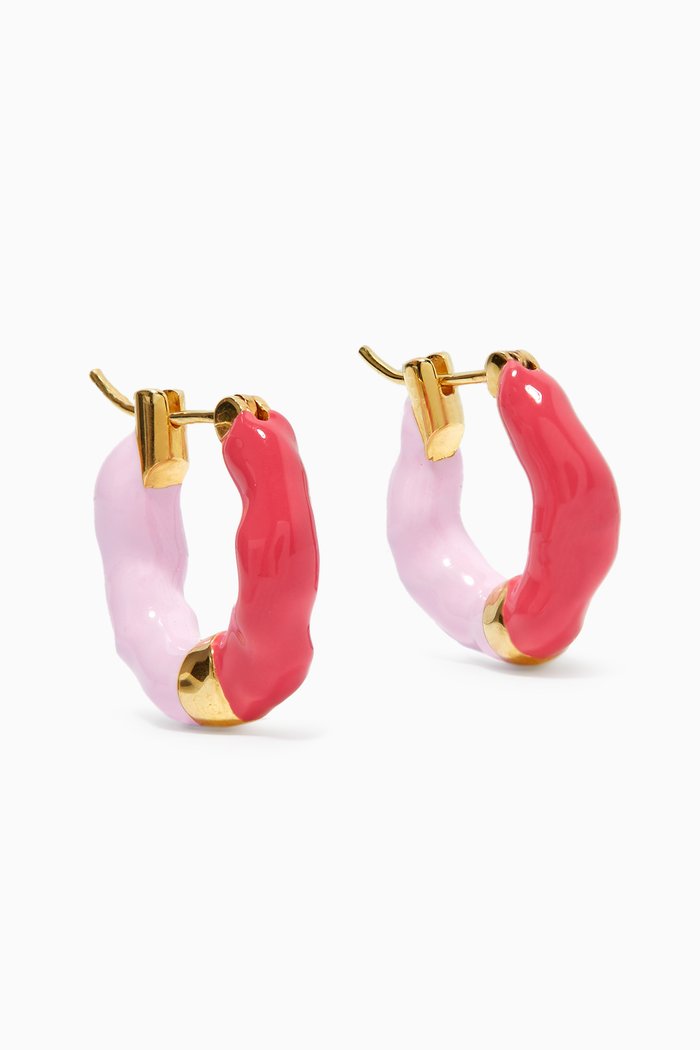 Wave Enamel Hoops in 18kt Gold-plated Brass, Pink