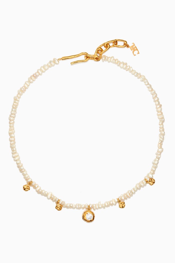 

Mini Pearl Pendant Choker in 18k Gold-plated Brass, White