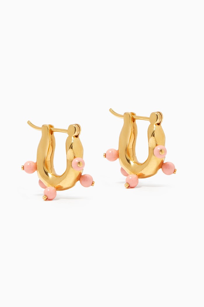 

Wave Pearl Hoops in 18kt Gold-plated Brass, Pink
