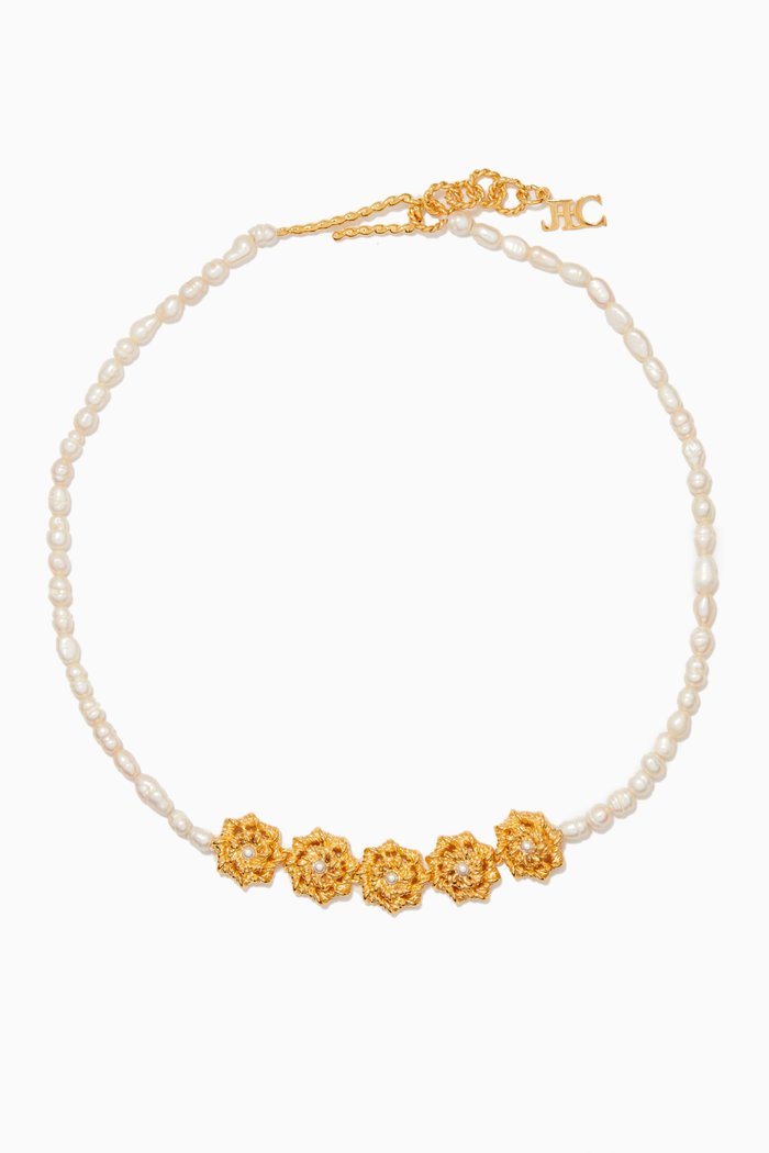 

Twisted Wire Pearl Choker in 18kt Gold-plated Brass