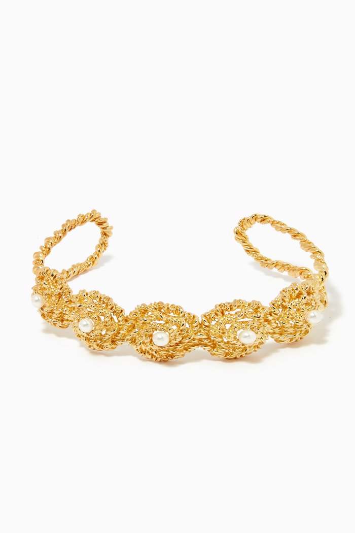 

Twisted Wire Pearl Bangle in 18kt Gold-plated Brass