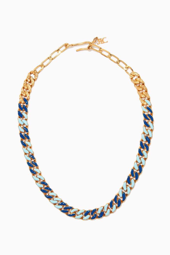 

Wave Chain Enamel Necklace in 18kt Gold-plated Brass, Blue