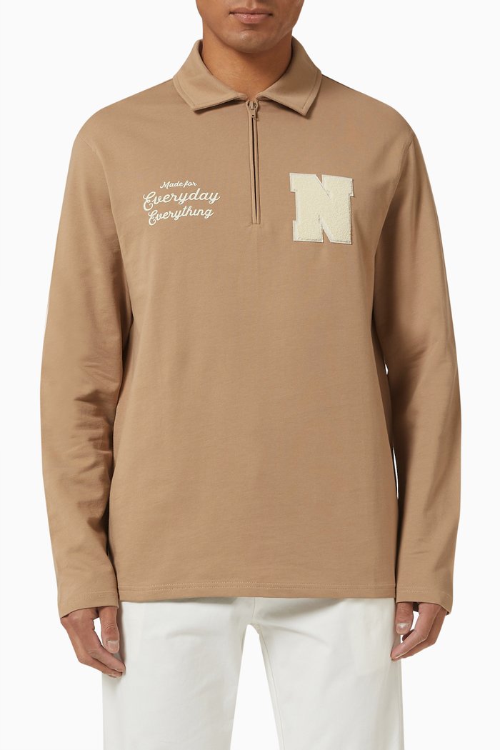 

Varsity Zip-Through Sweatshirt in Cotton, Brown