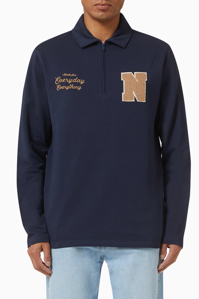 

Varsity Zip-Through Sweatshirt in Cotton, Blue