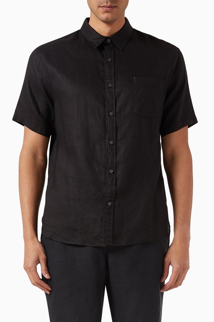

Classic-fit Short-sleeve Shirt in Linen, Black