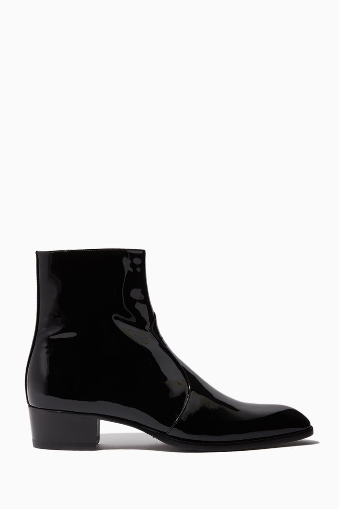 

Wyatt Zip-up Boots in Patent Leather, Black