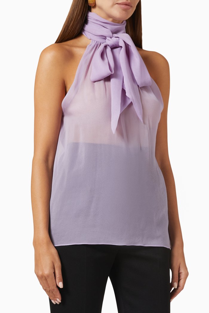 

Lavallière-neck Blouse in Crepe Muslin, Purple