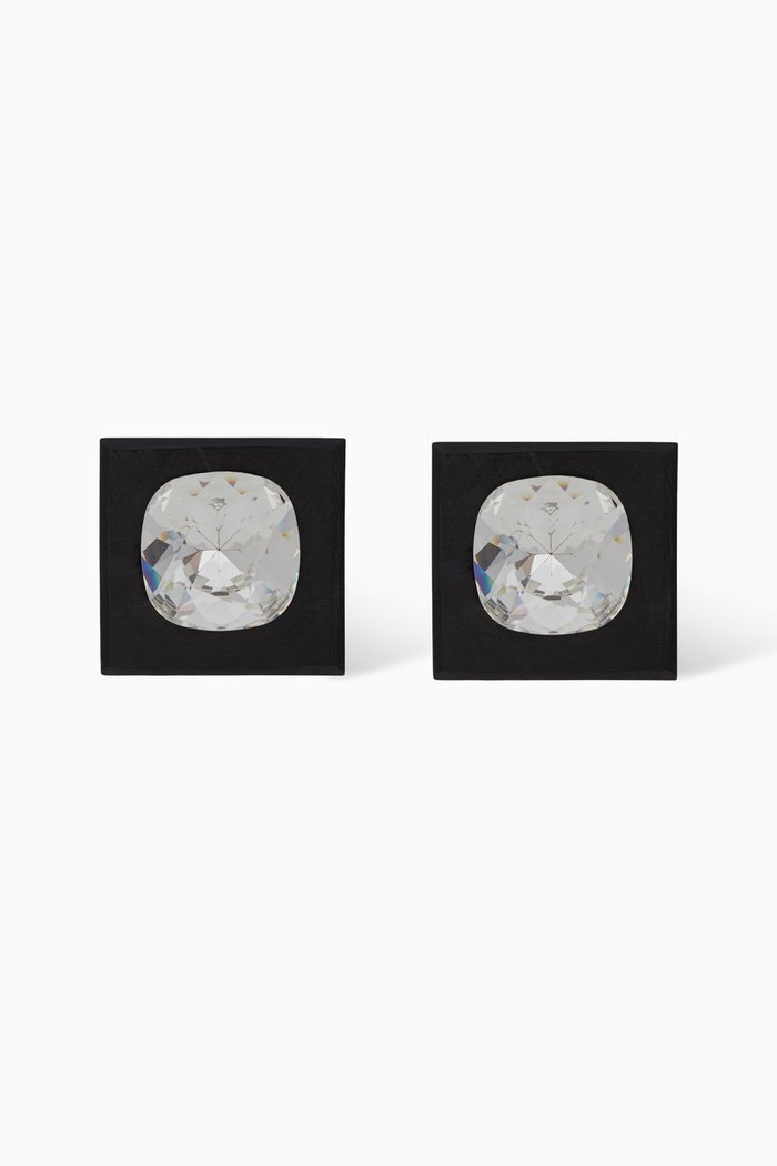 

Square Rhinestone Earrings in Wood & Metal, Silver