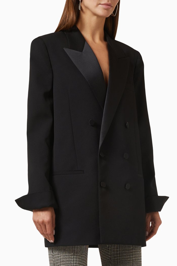 

Double-breasted Tuxedo Jacket in Grain de Poudre, Black