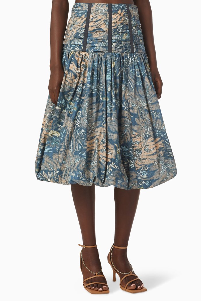 

Roselani Ruched Bubble Skirt in Cotton Poplin, Blue