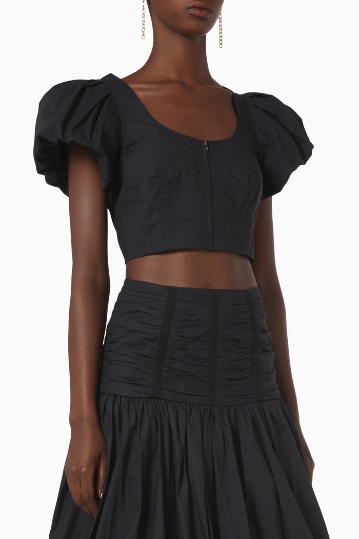 

Kalena Zip-up Crop Top in Cotton Poplin, Black