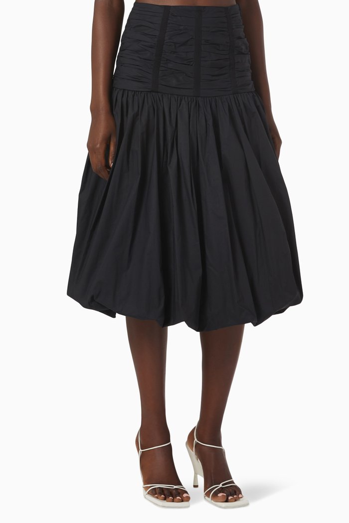 

Roselani Ruched Bubble Skirt in Cotton Poplin, Black