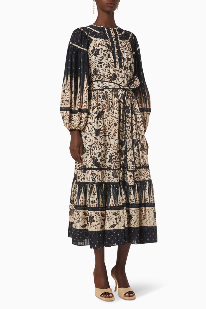 Kemala Belted Midi Dress in Cotton Blend Voile, White