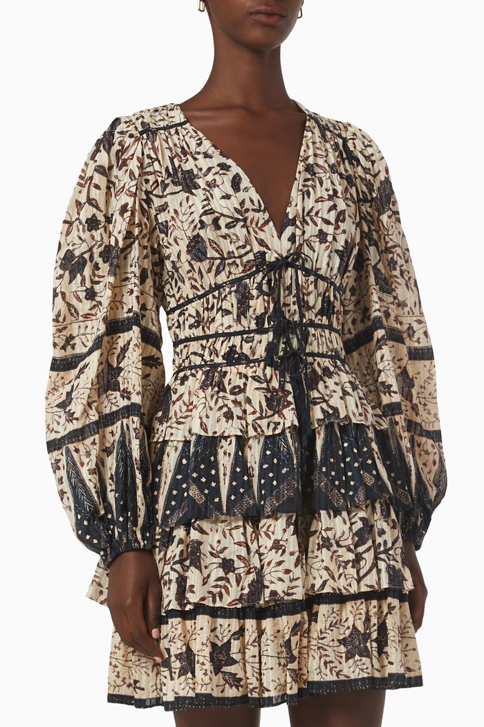 

Nina Tiered Mini Dress in Cotton Blend Voile, White