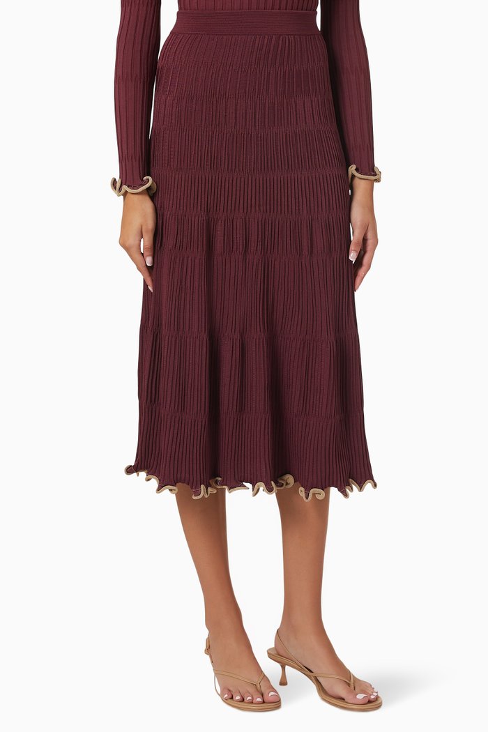 

Malia Midi Skirt in Compact Rib-Knit, Red