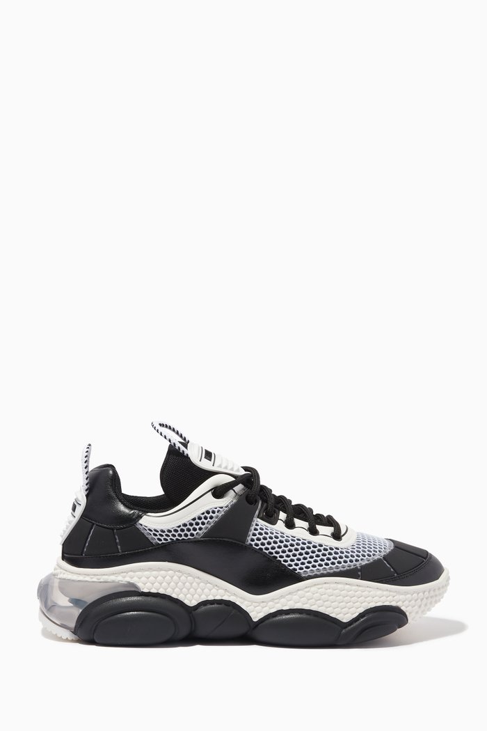

Teddy Bubble Sneakers in Mesh and Leather, Black