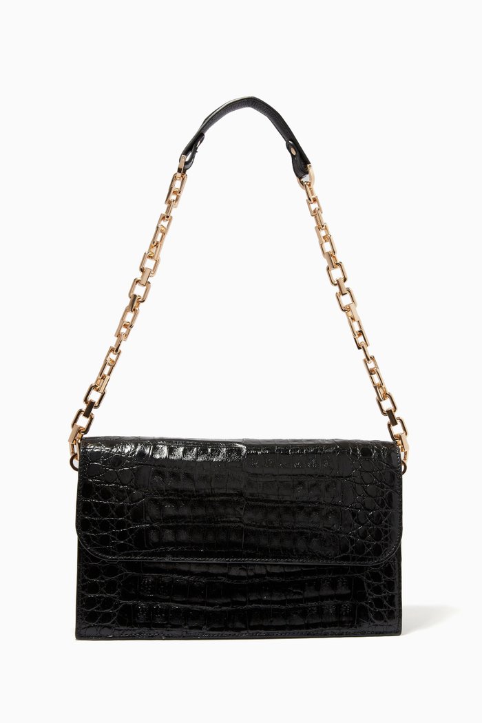 

Isabella Small Shoulder Bag in Crocodile Leather, Black