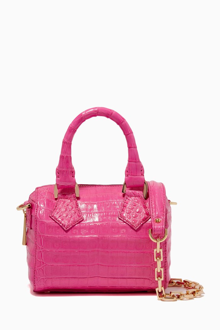 

Lily Small Top Handle Bag in Crocodile Leather, Pink