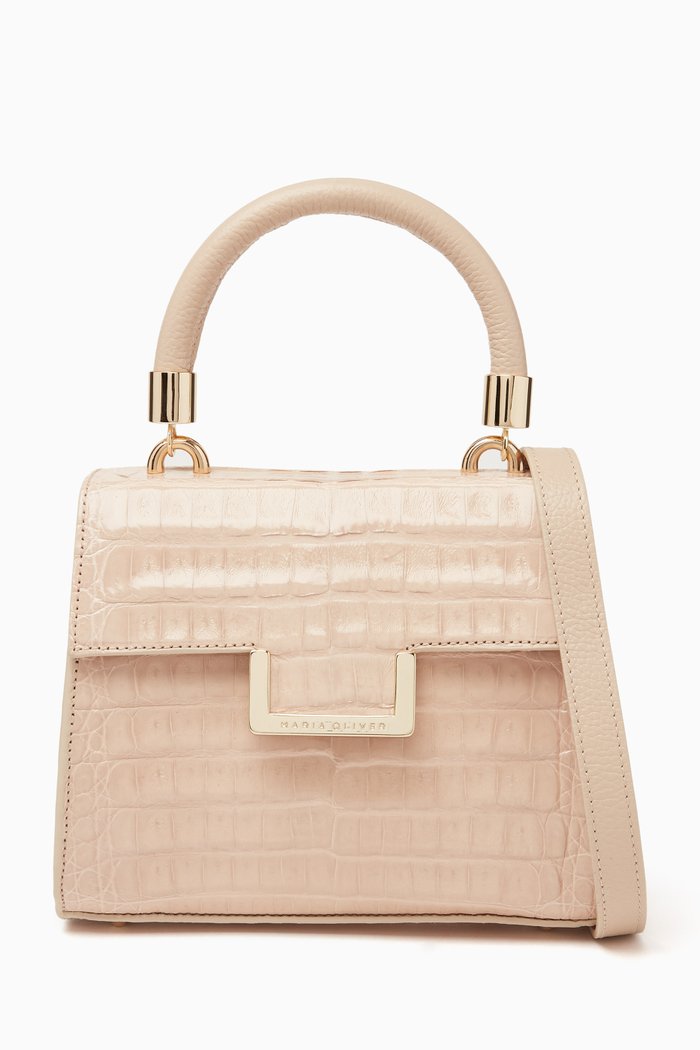 

Michelle Mini Top Handle Bag in Crocodile Leather, Neutral