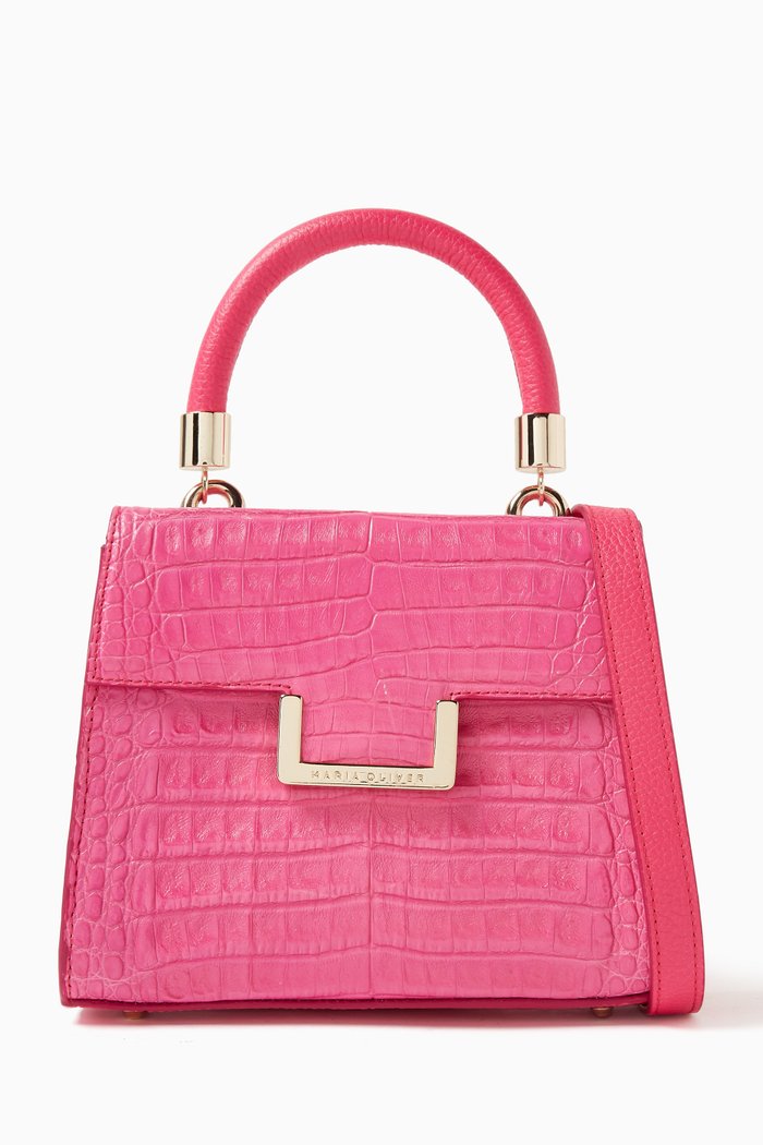 

Michelle Mini Top Handle Bag in Crocodile Leather, Pink