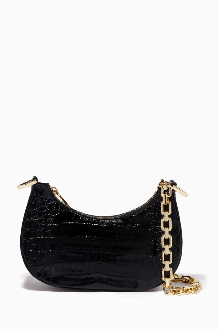 

Mia Small Shoulder Bag in Crocodile Leather, Black