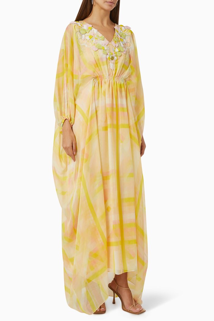 

3D Floral Embroidered Dress in Linen, Orange